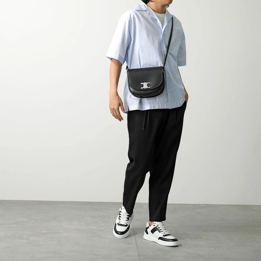 Celine Triomphe Besace Black Bag Leather Shoulder Black